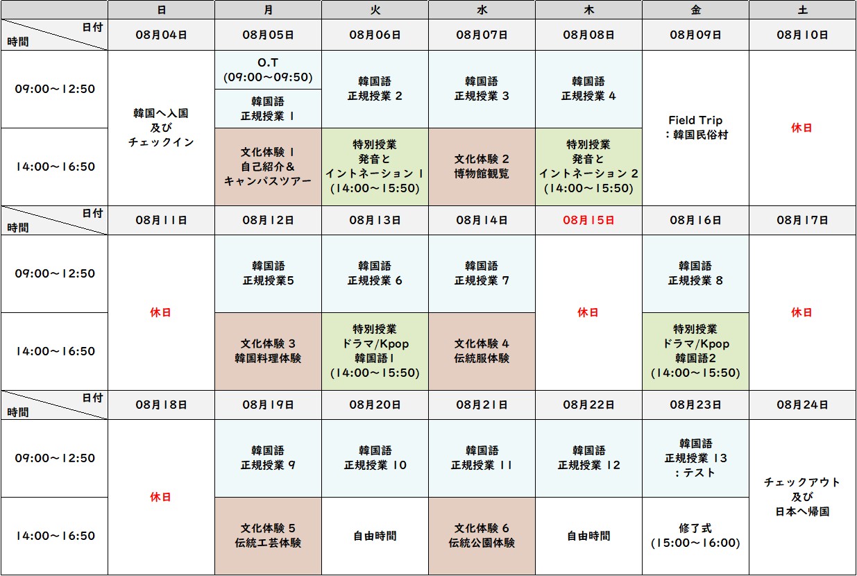 大学生・専門学校生対象 漢陽大学サマースクール